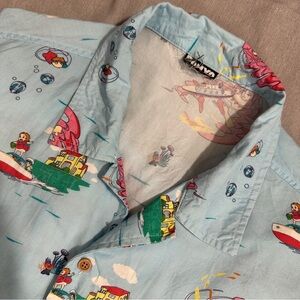 Studio Ghibli Ponyo 2008 allover print button up shirt, mermaids, wooden buttons